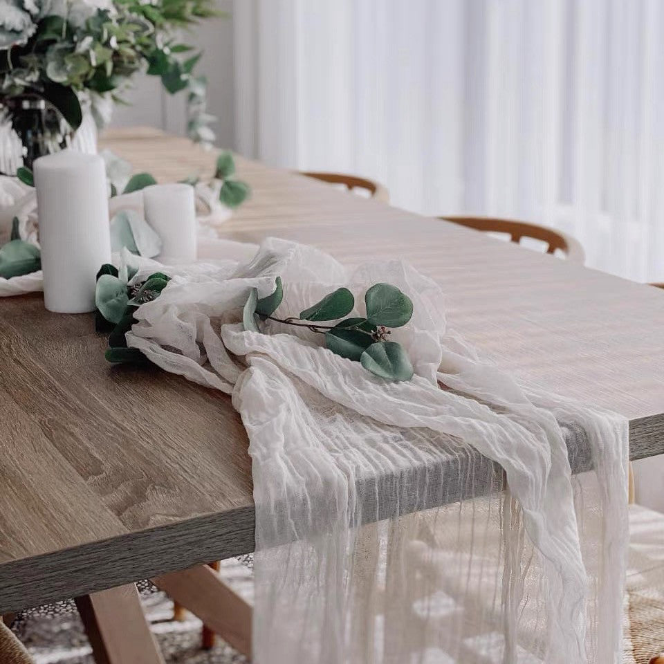 Flowerva Crinkle Cheesecloth Table Runner for Wedding & Party Decor