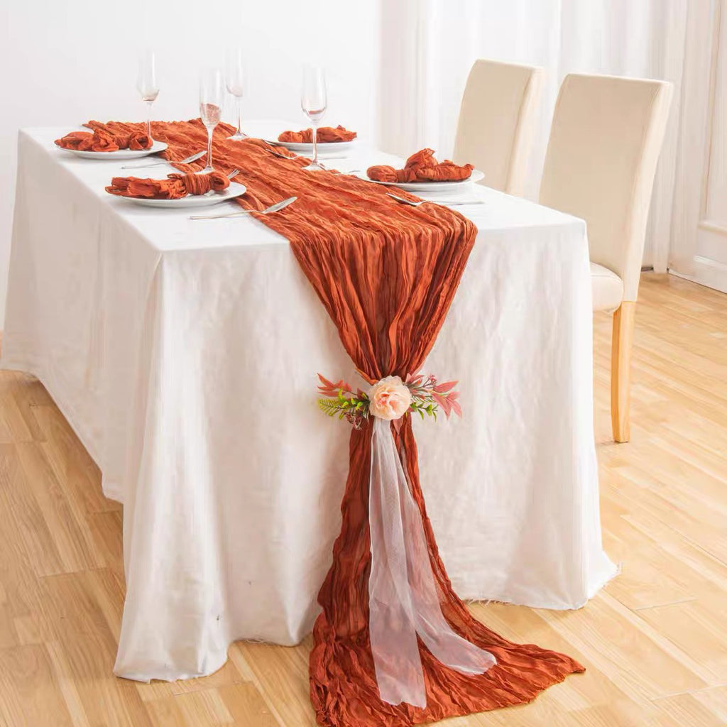 Flowerva Crinkle Cheesecloth Table Runner for Wedding & Party Decor
