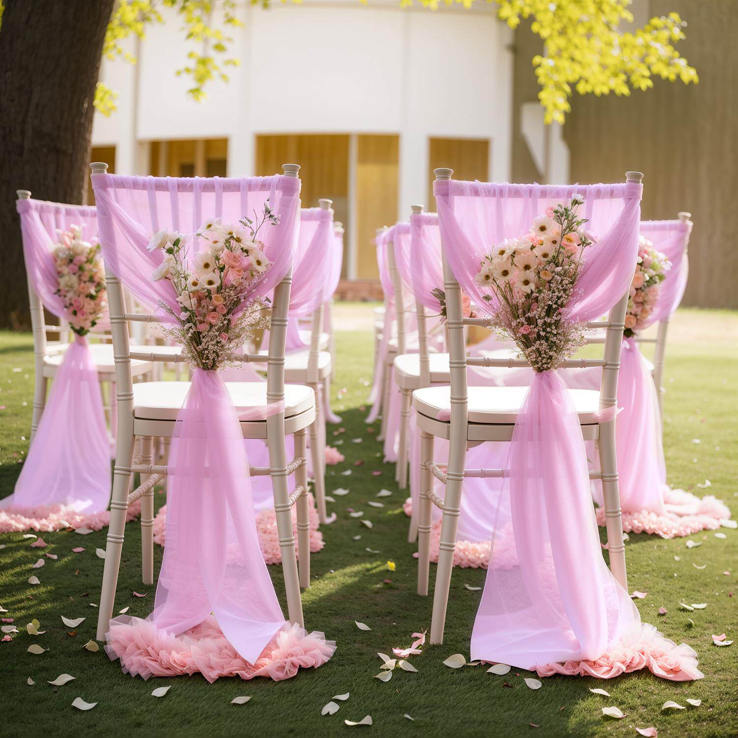 Flowerva Elegant Sheer Wedding Chair Back Sashes