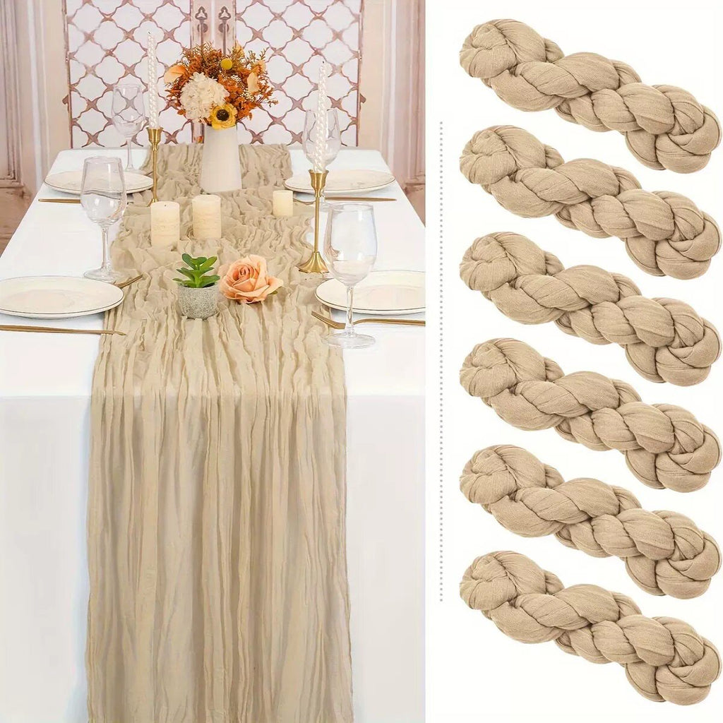 Flowerva Crinkle Cheesecloth Table Runner for Wedding & Party Decor