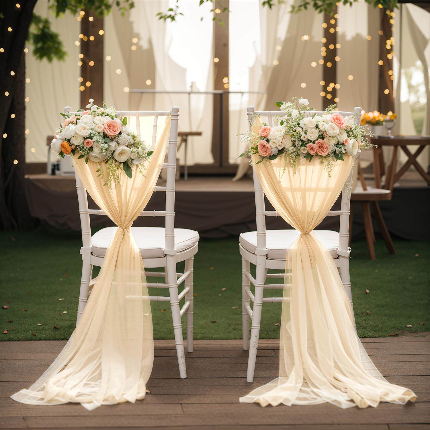 Flowerva Elegant Sheer Wedding Chair Back Sashes