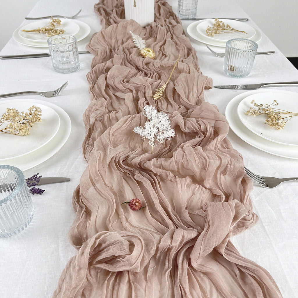 Flowerva Crinkle Cheesecloth Table Runner for Wedding & Party Decor