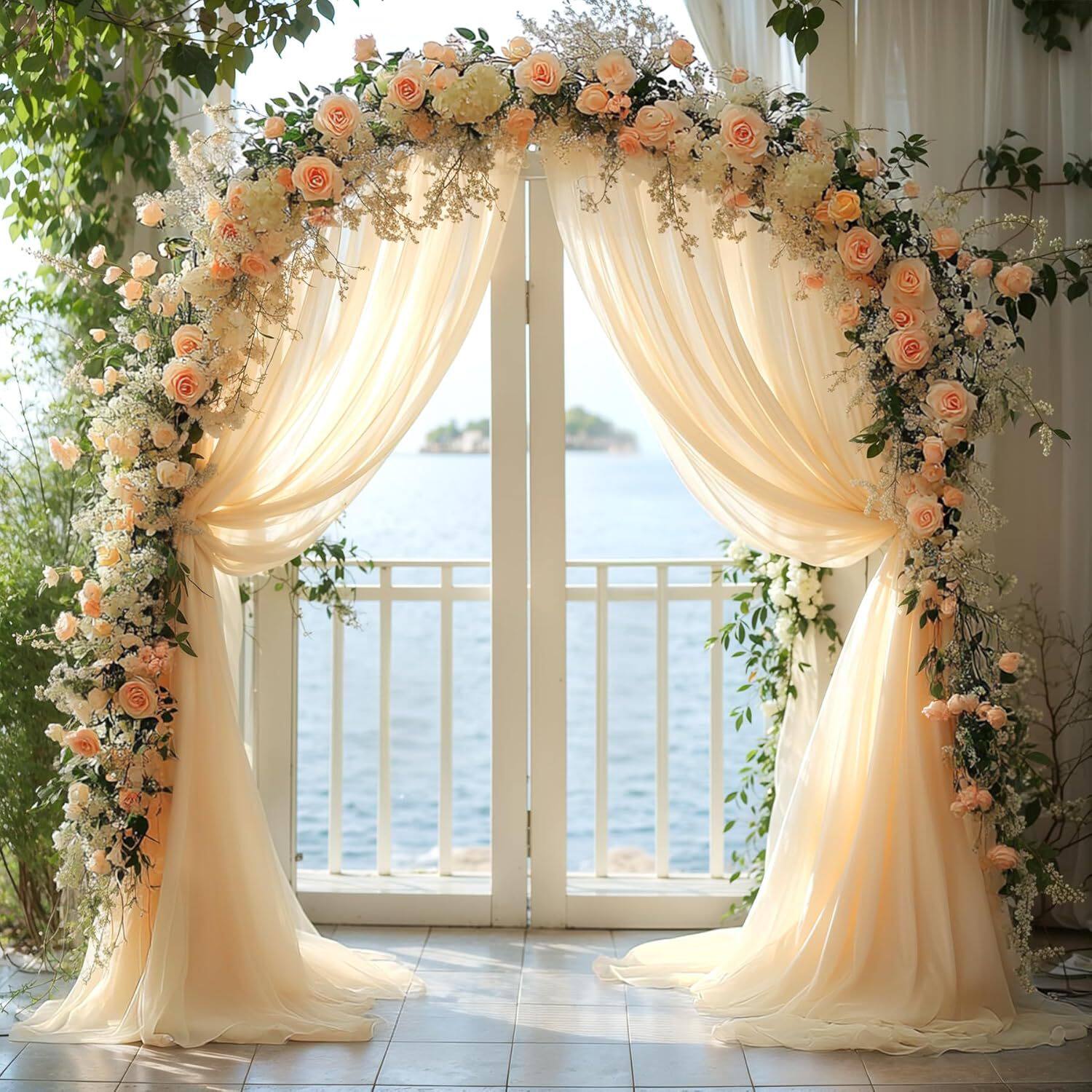 Flowerva  Wedding Arch Draping Fabric - Premium Swiss Voile Sheer Curtai