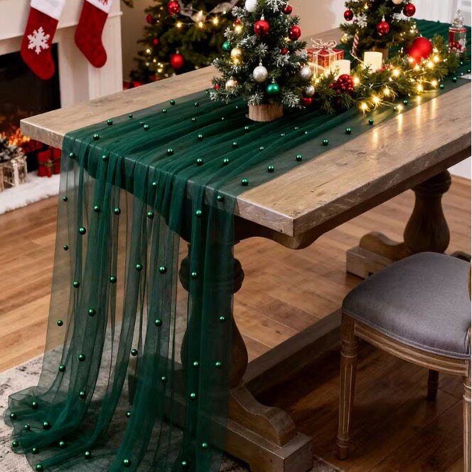Flowerva Pearl Tulle Table Runner