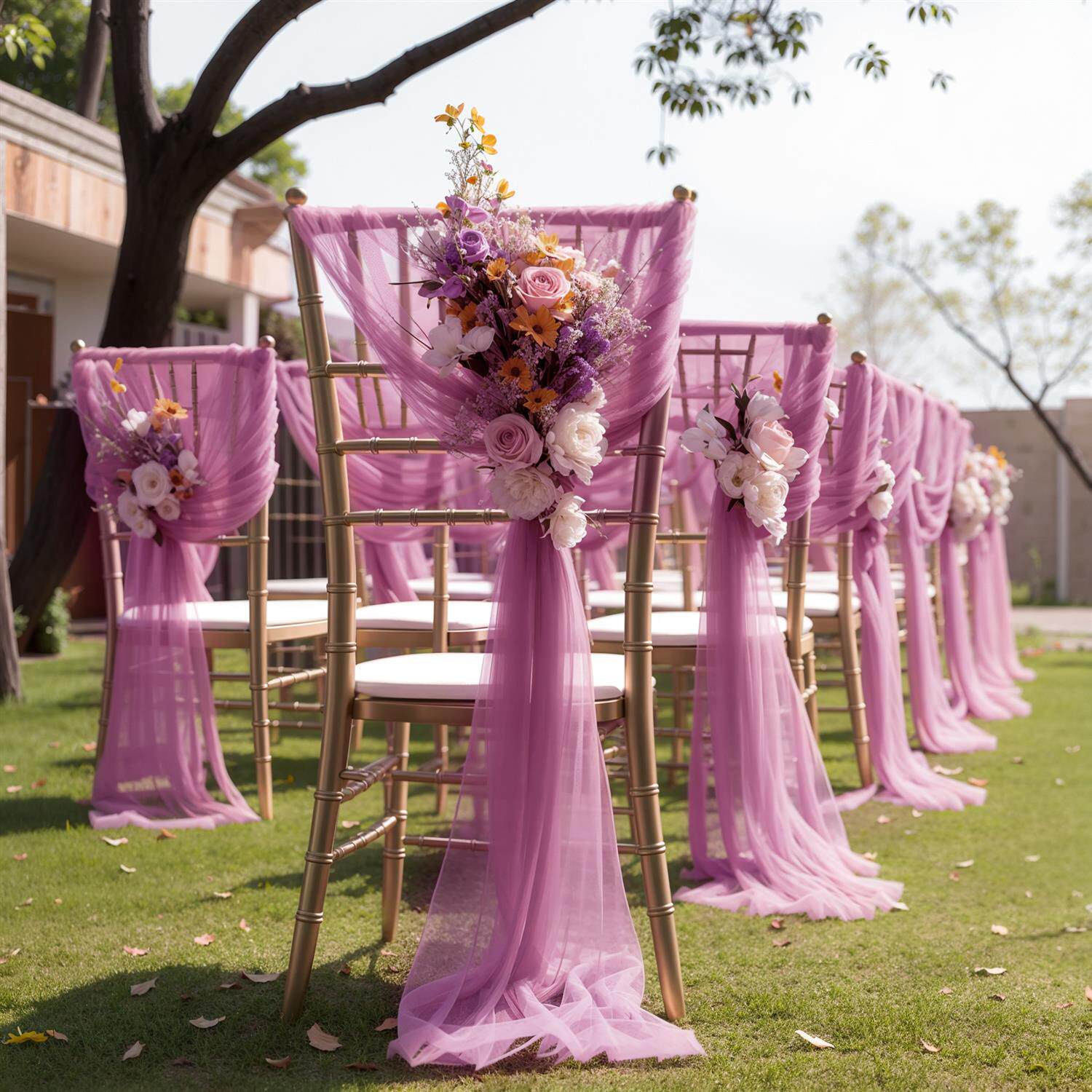Flowerva Elegant Sheer Wedding Chair Back Sashes
