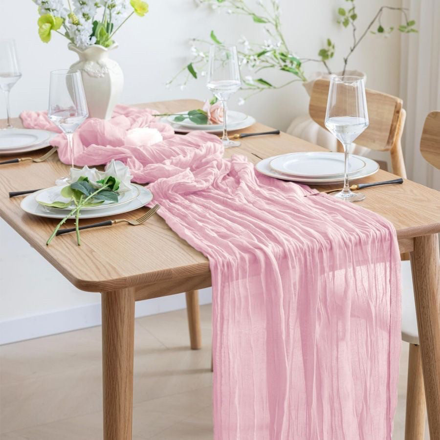 Flowerva Crinkle Cheesecloth Table Runner for Wedding & Party Decor