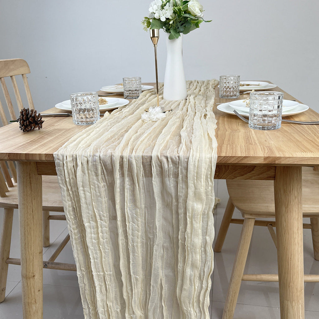 Flowerva Crinkle Cheesecloth Table Runner for Wedding & Party Decor