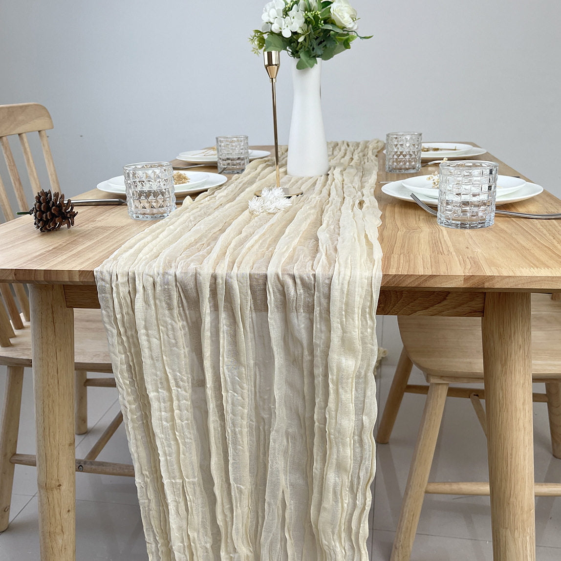 Flowerva Crinkle Cheesecloth Table Runner for Wedding & Party Decor