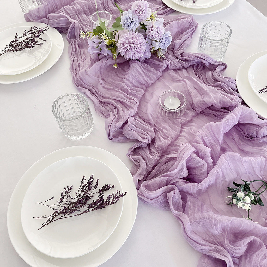 Flowerva Crinkle Cheesecloth Table Runner for Wedding & Party Decor