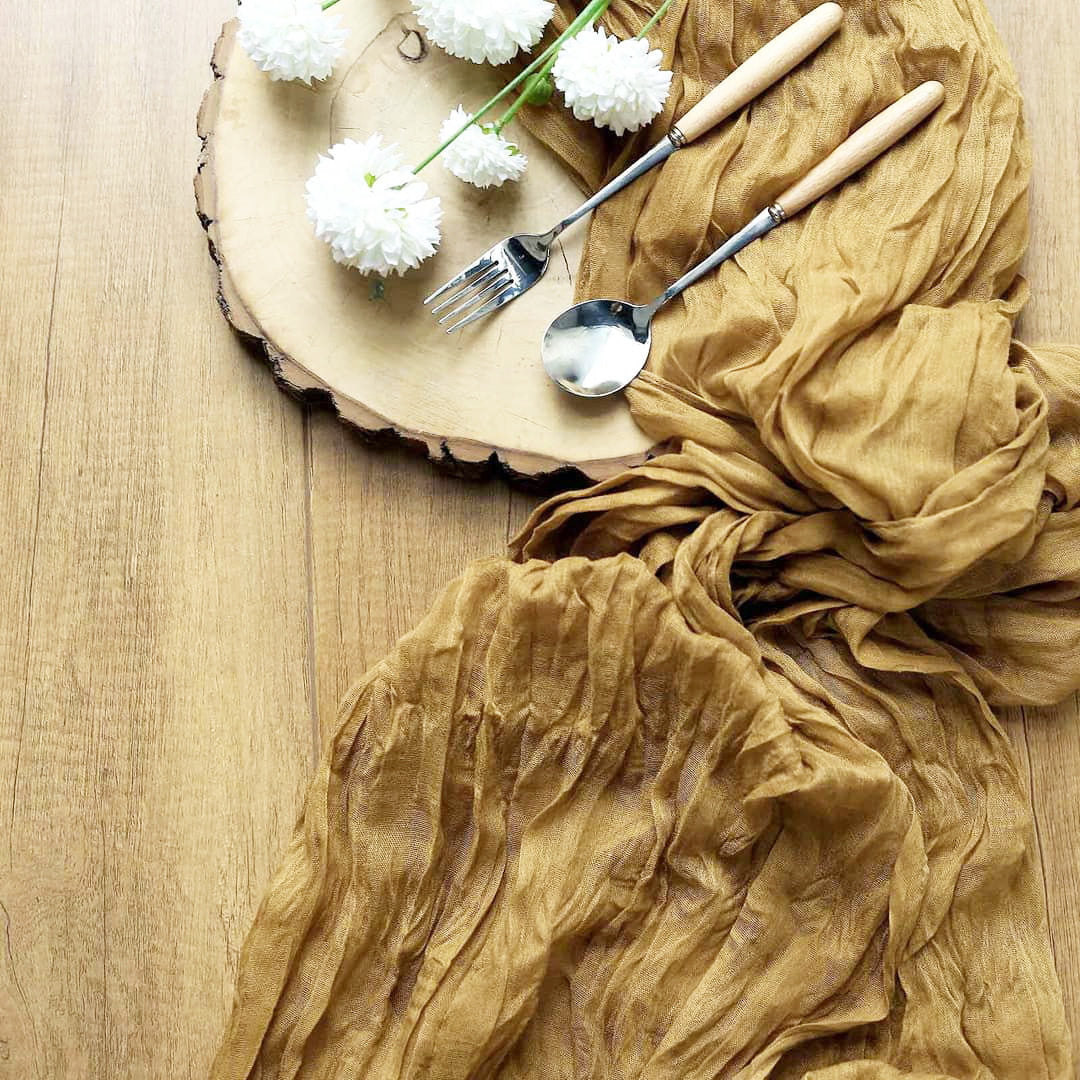 Flowerva Crinkle Cheesecloth Table Runner for Wedding & Party Decor
