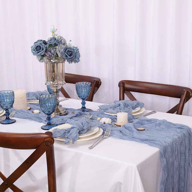 Flowerva Crinkle Cheesecloth Table Runner for Wedding & Party Decor