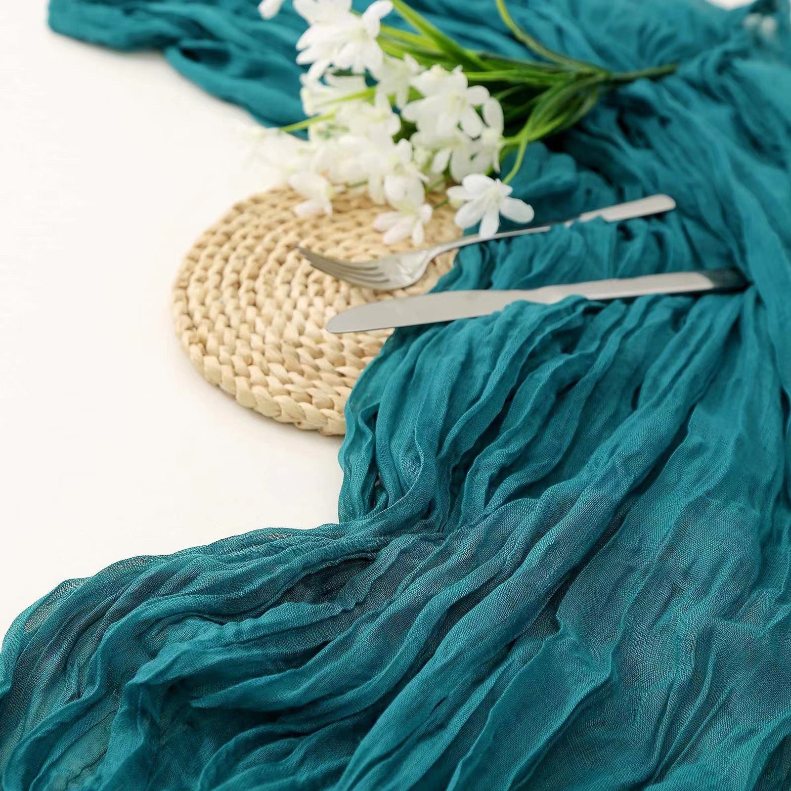 Flowerva Crinkle Cheesecloth Table Runner for Wedding & Party Decor