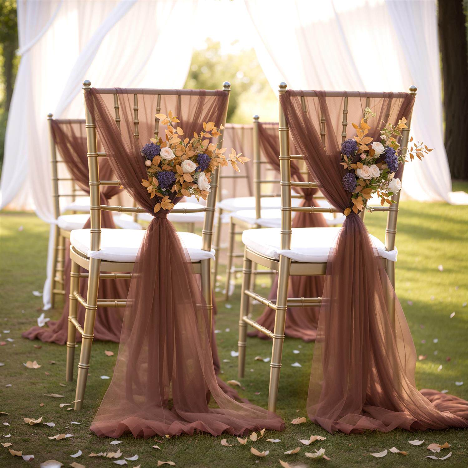 Flowerva Elegant Sheer Wedding Chair Back Sashes
