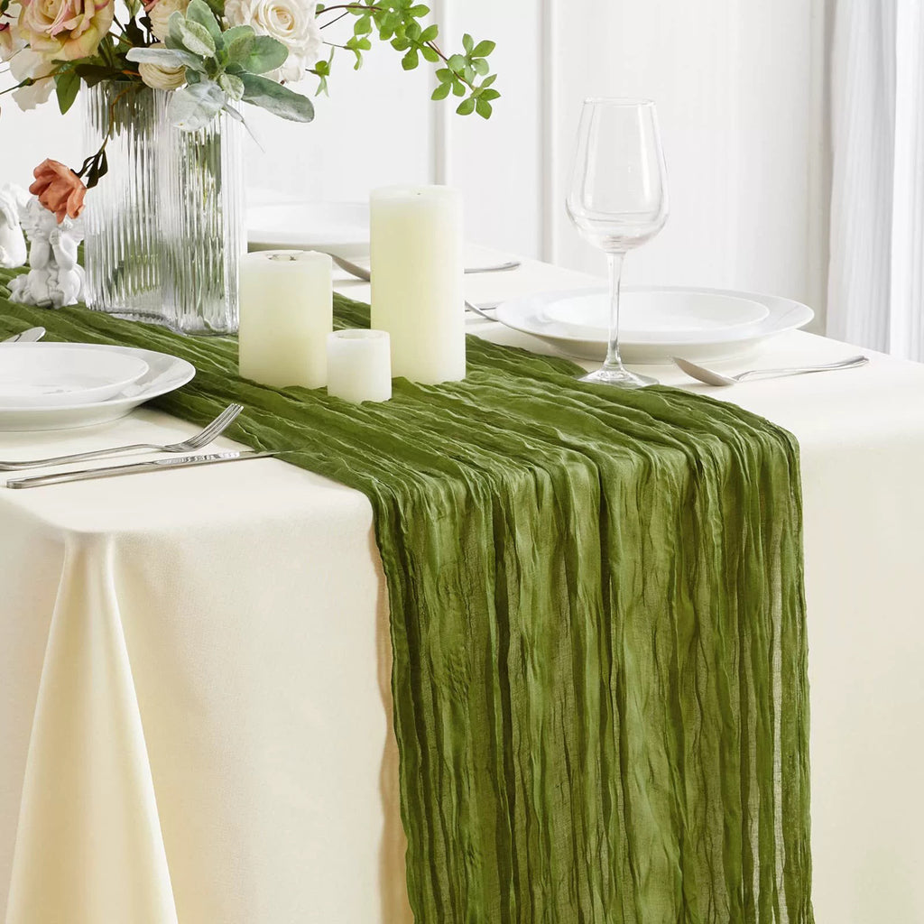 Flowerva Crinkle Cheesecloth Table Runner for Wedding & Party Decor