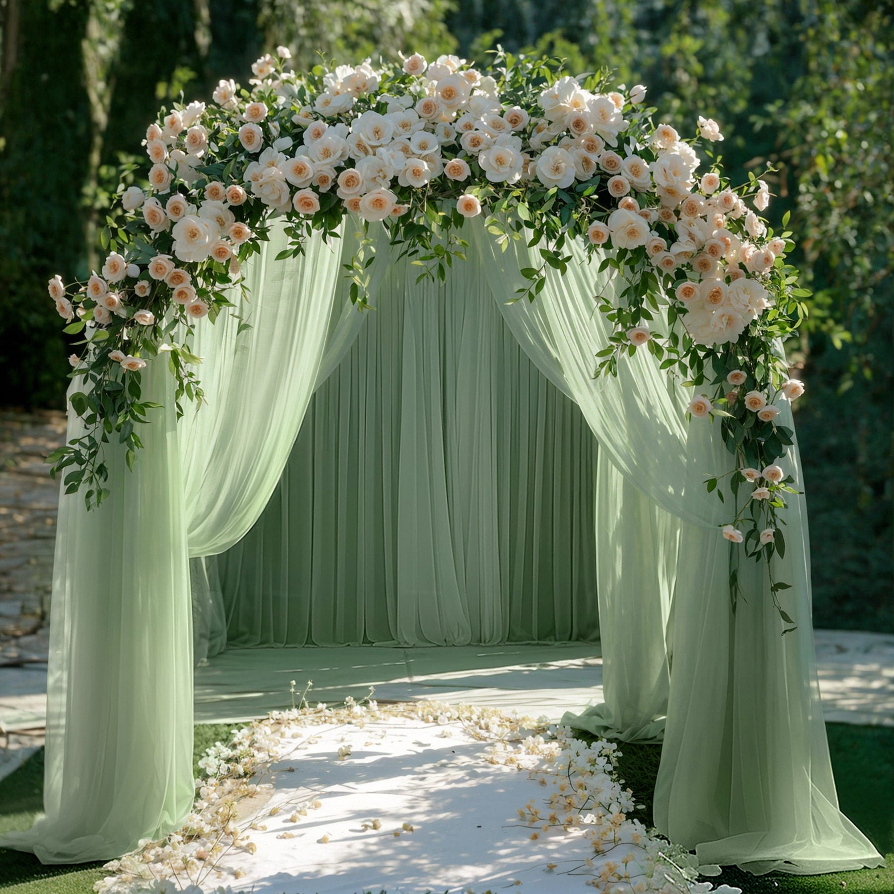 Flowerva  Wedding Arch Draping Fabric - Premium Swiss Voile Sheer Curtai