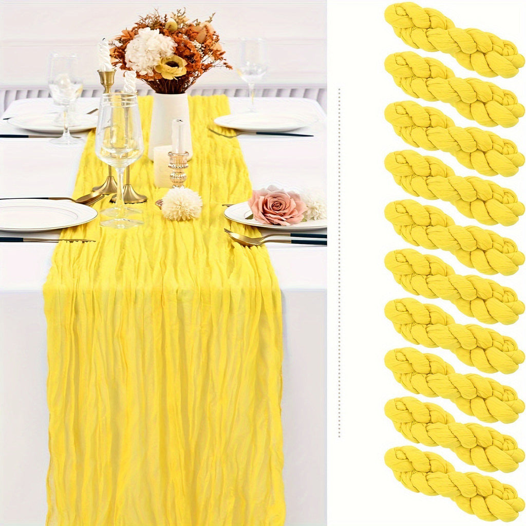Flowerva Crinkle Cheesecloth Table Runner for Wedding & Party Decor