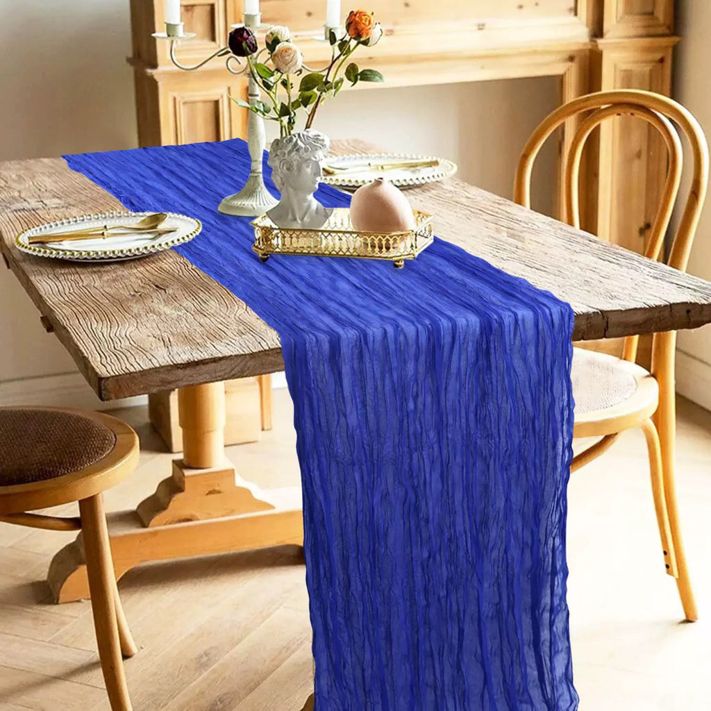 Flowerva Crinkle Cheesecloth Table Runner for Wedding & Party Decor