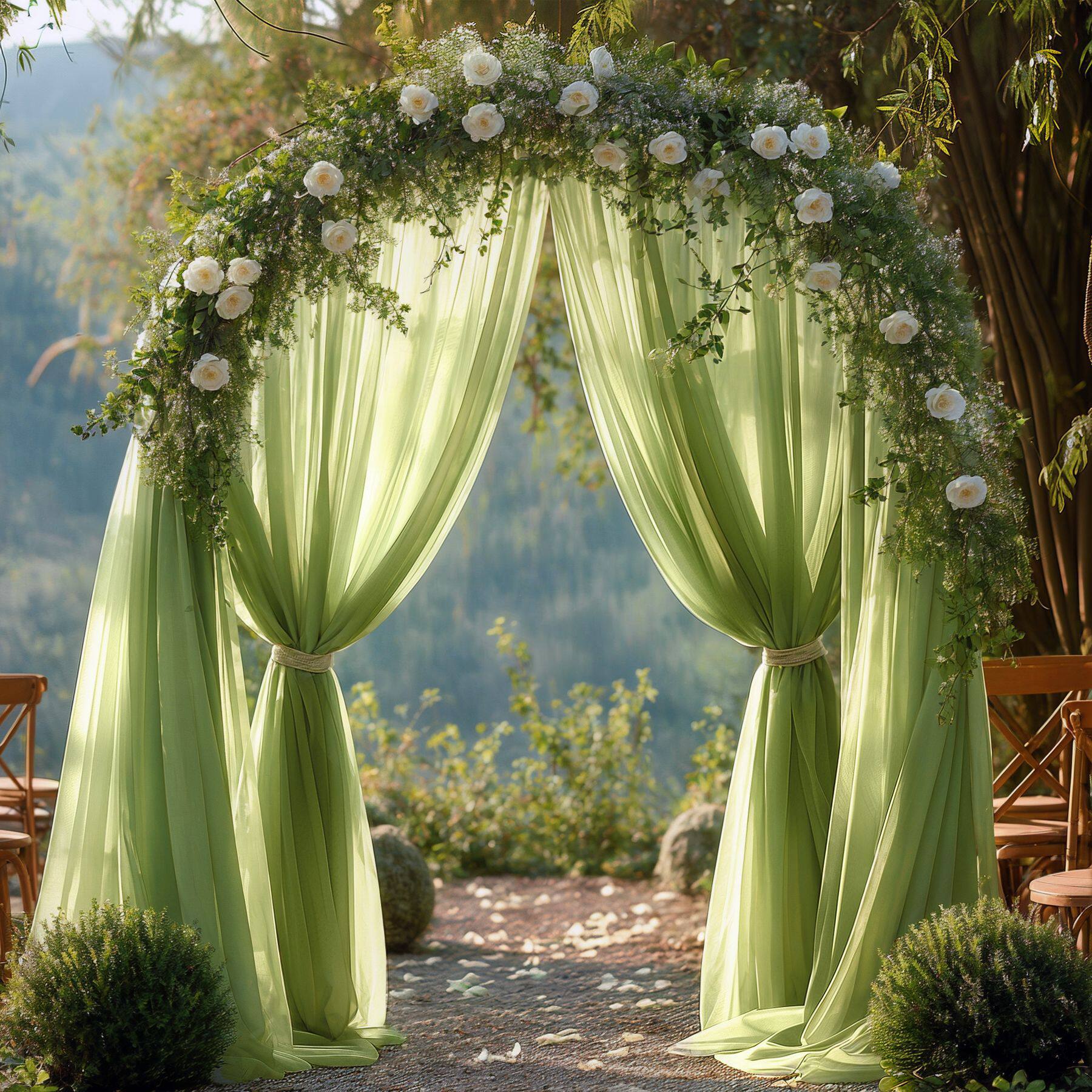 Flowerva  Wedding Arch Draping Fabric - Premium Swiss Voile Sheer Curtai