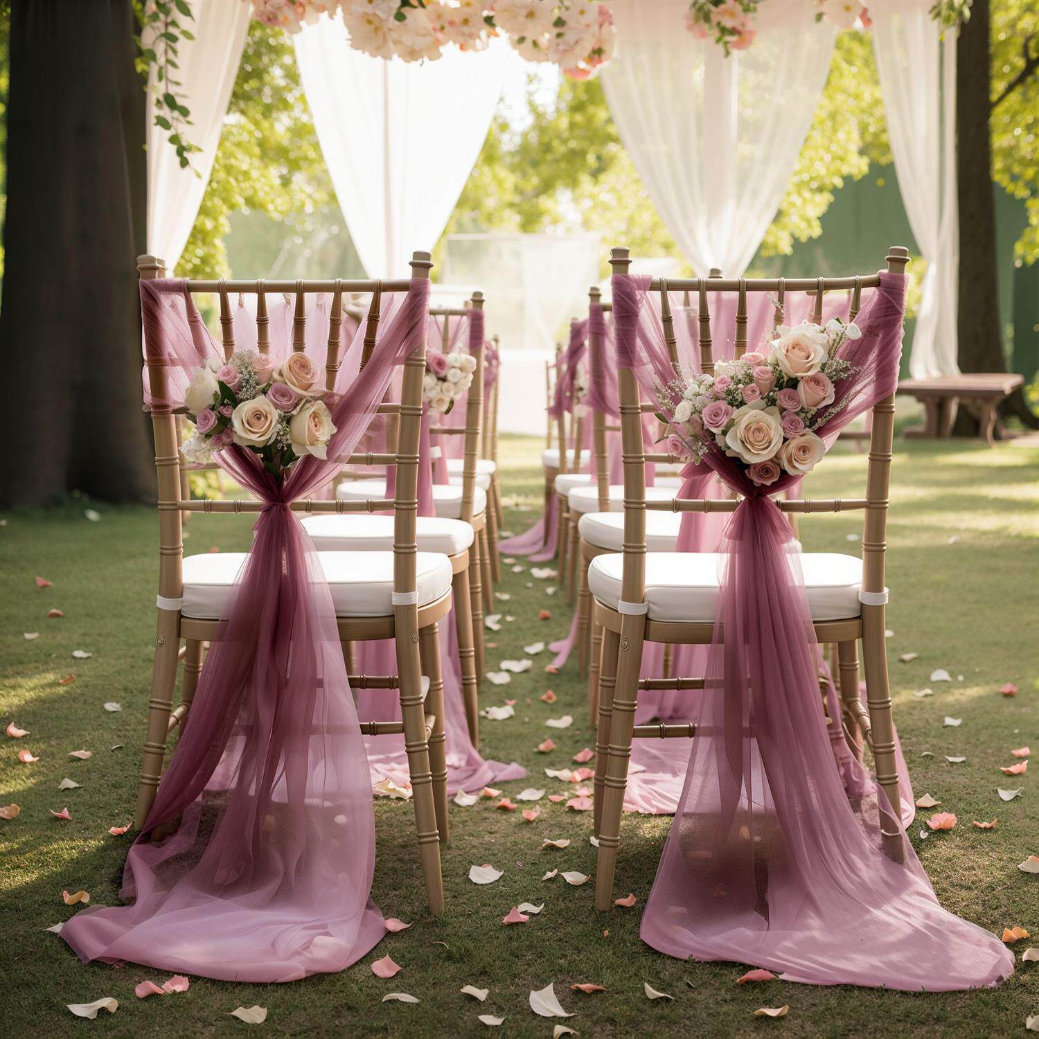 Flowerva Elegant Sheer Wedding Chair Back Sashes