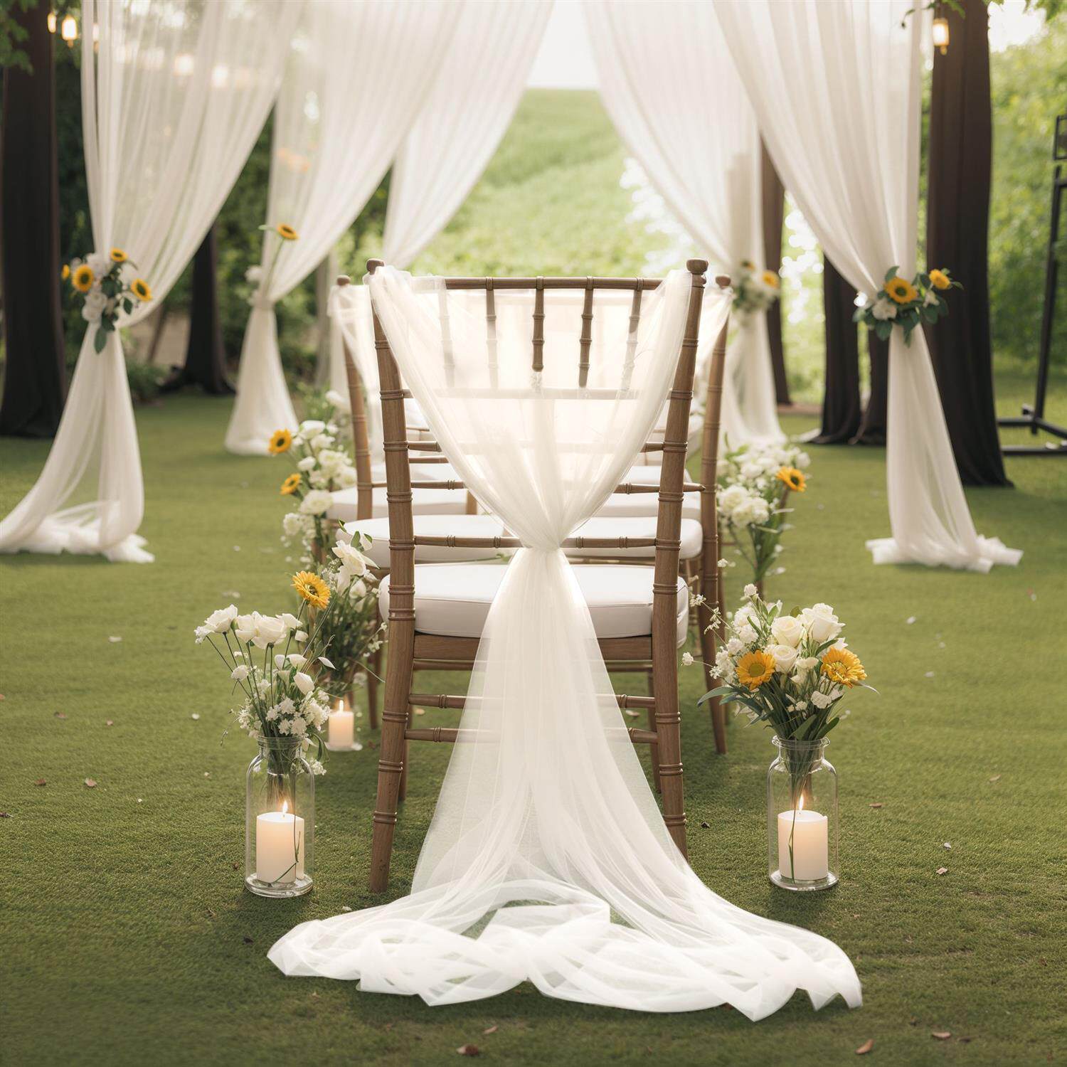 Flowerva Elegant Sheer Wedding Chair Back Sashes