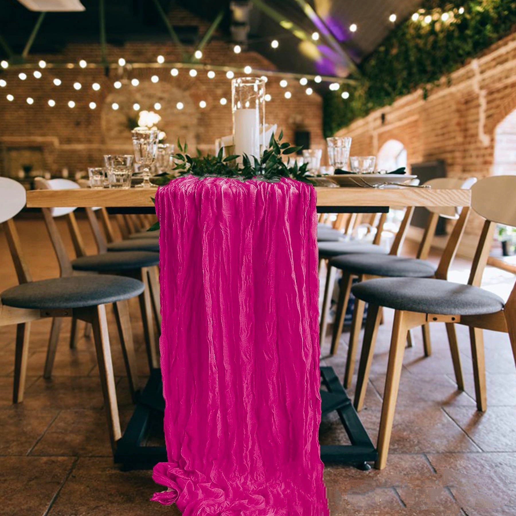Flowerva Crinkle Cheesecloth Table Runner for Wedding & Party Decor