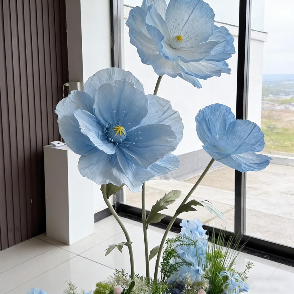 Flowerva Luxe Couture Ruffled Poppy Blue Art Installation