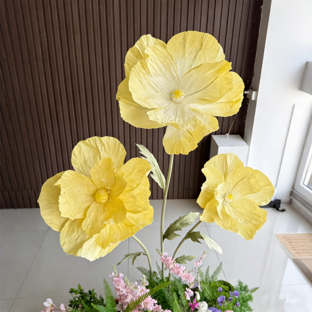 Flowerva Luxe Couture Ruffled Poppy Yellow Art Installation