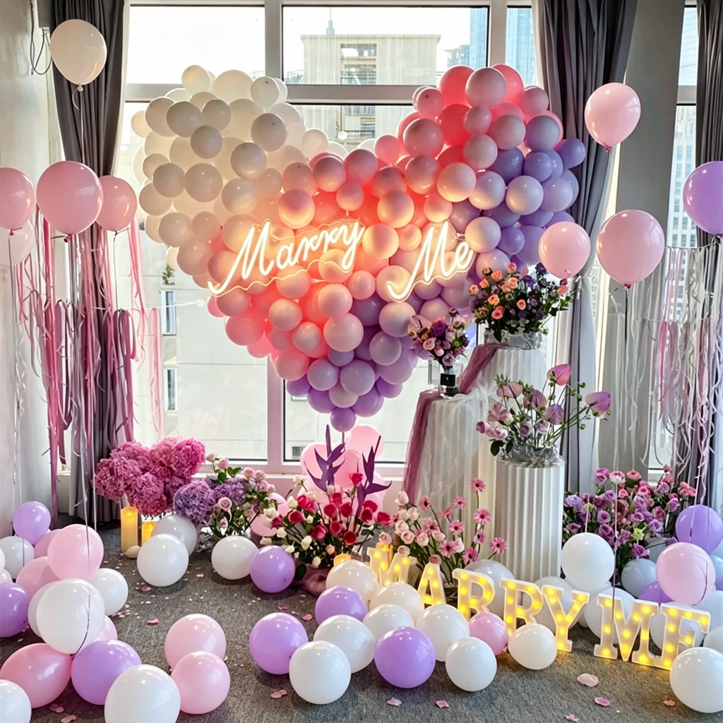Flowerva Romantic Pink Balloon Set for Proposal & Confession Decoration