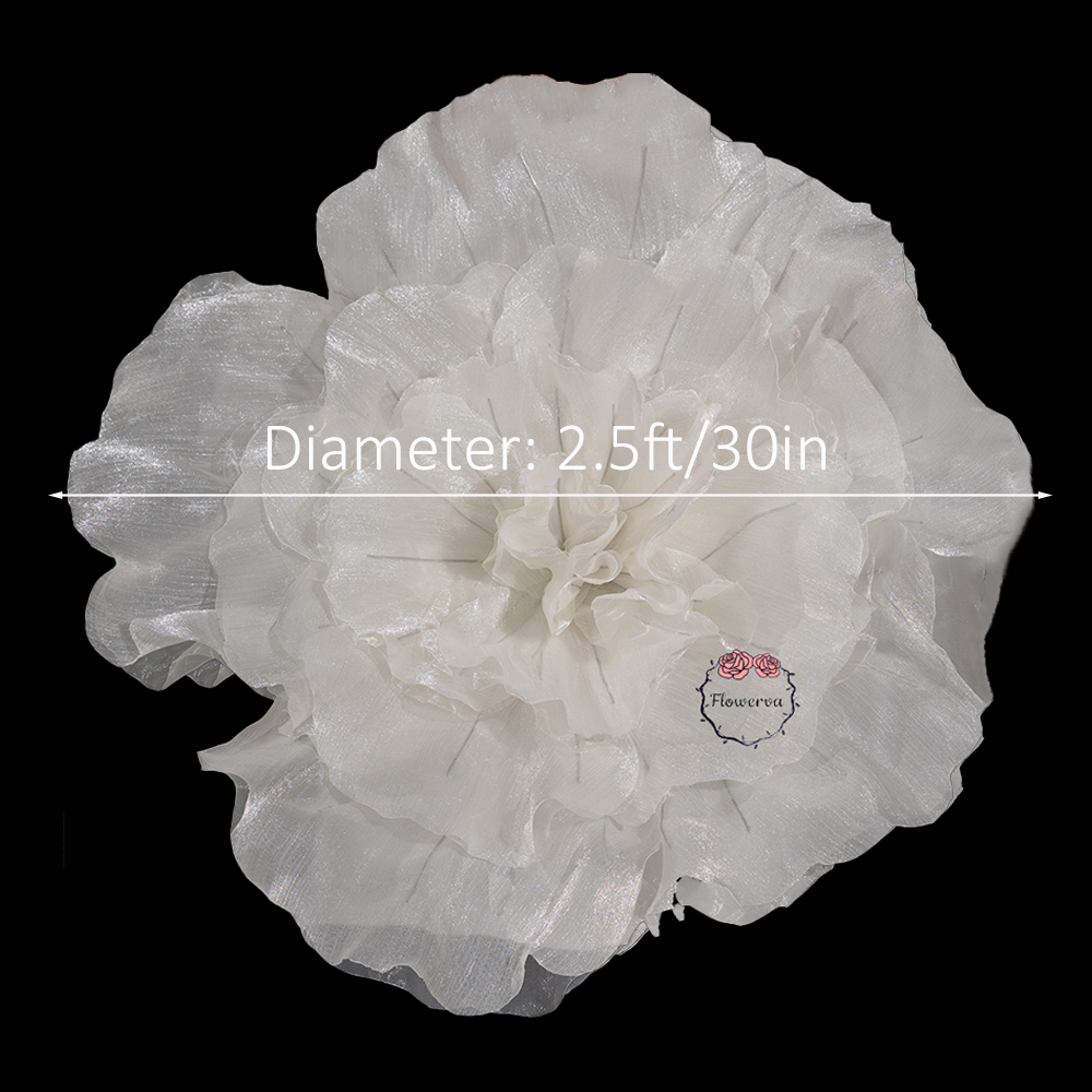 Flowerva Silvery-White Shimmer Ruffled Fabric Flower