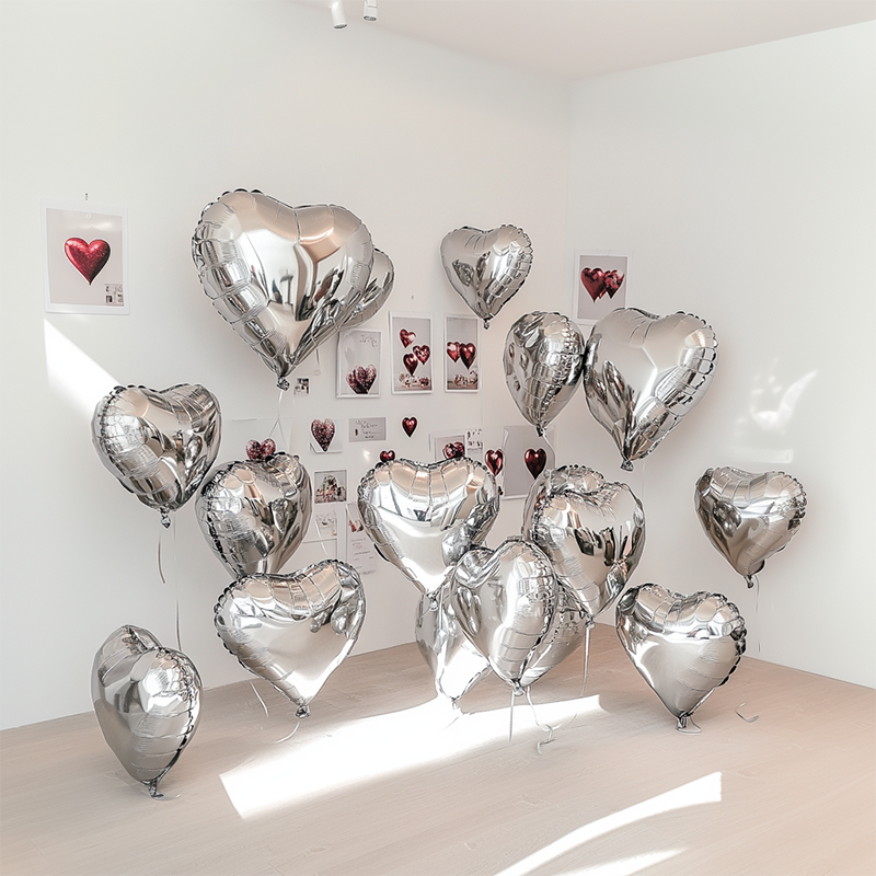 Flowerva 18-inch Pink Silver Heart Foil Balloon for Wedding Birthday Party Decoration
