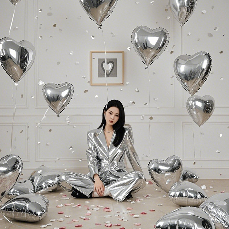 Flowerva 18-inch Pink Silver Heart Foil Balloon for Wedding Birthday Party Decoration