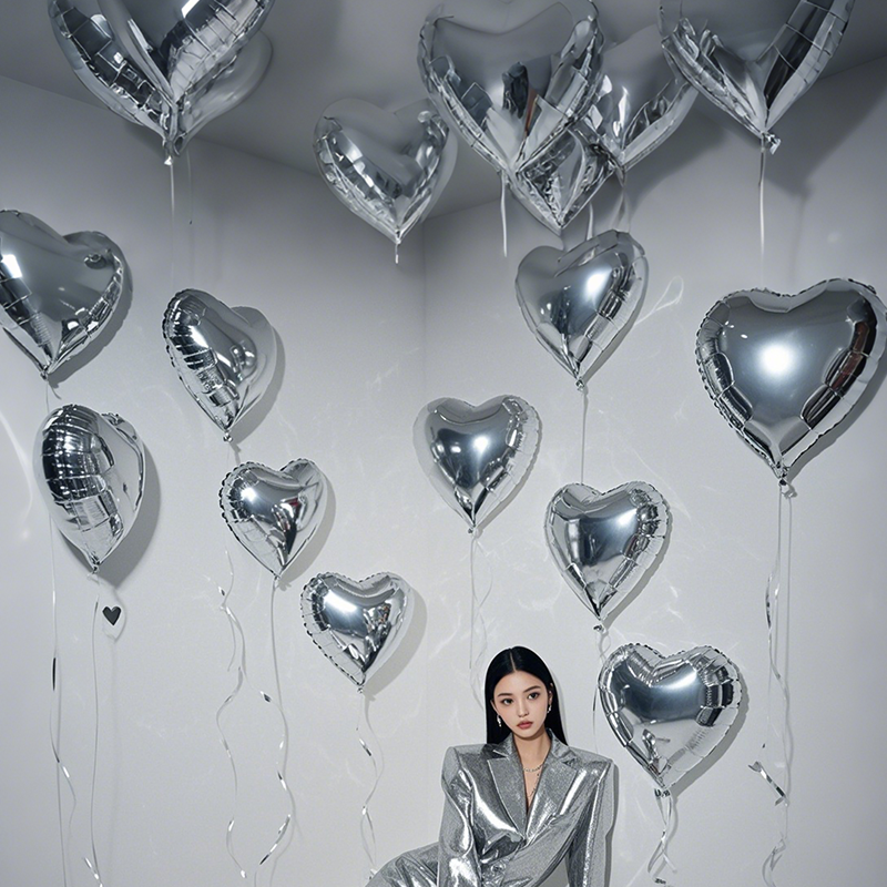 Flowerva 18-inch Pink Silver Heart Foil Balloon for Wedding Birthday Party Decoration